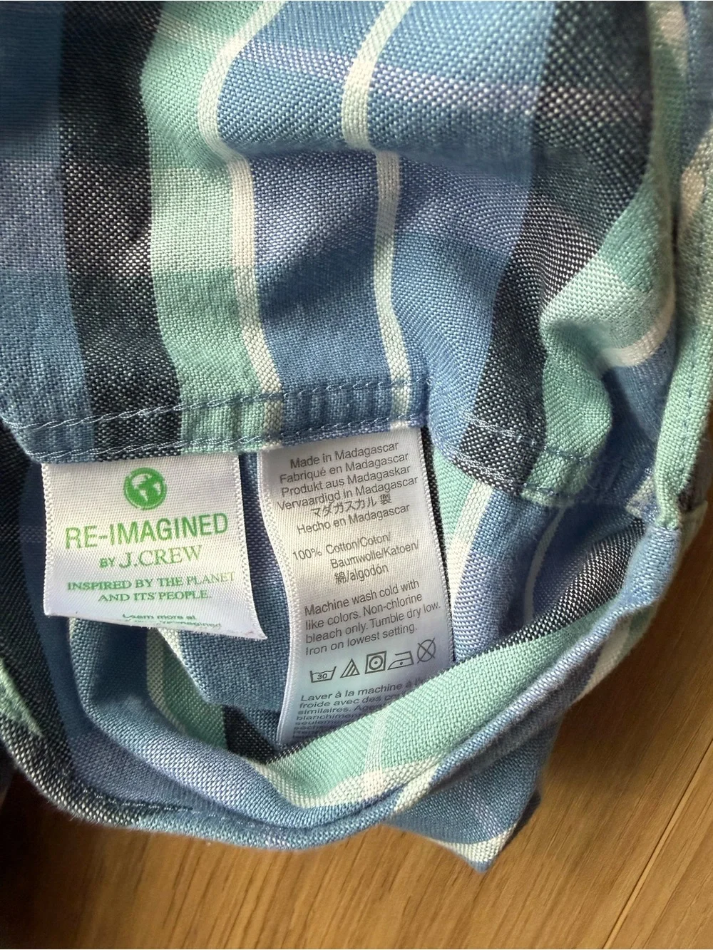 J. Crew Blue and Green Plaid Button-Down Shirt with Collar